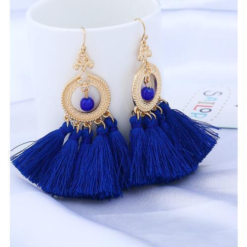 2017 New Bohemian Trendy Tassel Earrings Handmade Dangle Crystal Statement Earrings Fringed Earrings Jewelry