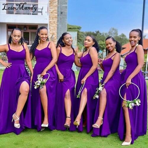 Charming A-line Bridesmaid Dresses Long 2022 Sexy Front Split Wedding Party Gowns Cheap Plus Size African Wedding Guest Dress