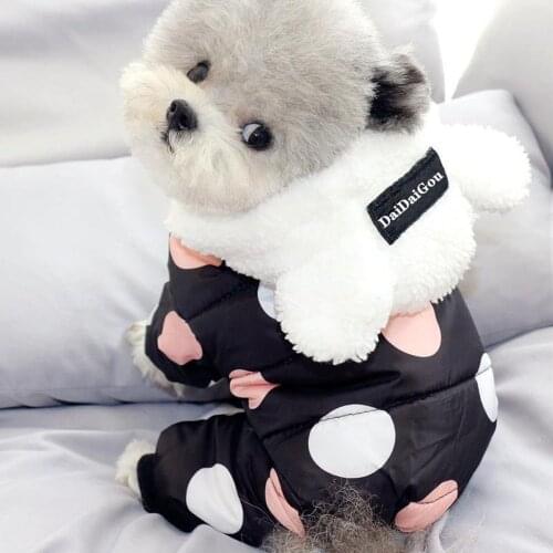 Polka Dot Pet Clothes Cotton Padded Winter Dog Coat Snowsuit Hoodie Jumpsuit for Small Dogs Cats Water-Resistant Dog Snow Jacket