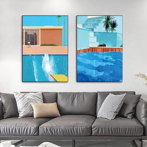 David Hockney Canvas Painting Bigger Splash Swimming Pool Posters and Prints Wall Art Picture for Living Room Wall Decor Cuadros