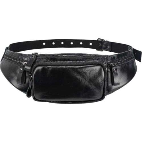 Waist Packs Bags For Man Cow Leather Black Fashion Vintage Travel Casual Classic Shoulder Waist Bag Male