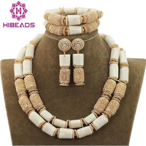 Luxury 2 Layers White Coral Necklace Bracelet Earrings Set African Wedding Coral Beads Jewelry Set Christmas Free ShippingABH126