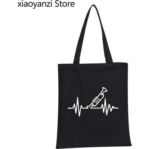 Trumpet Heartbeat Shoulder Bags Funny Printed Eco Reusable Canvas Shopping Bag Totes Hip Hop Under Handbag Students Book Bags