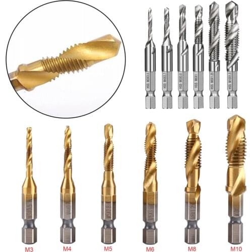 Tap Drill Bits Hex Shank Titanium Plated HSS Screw Thread Taps Metric Screw Machine Compound Tap M3-M10 Set Of Taps Hand Tools