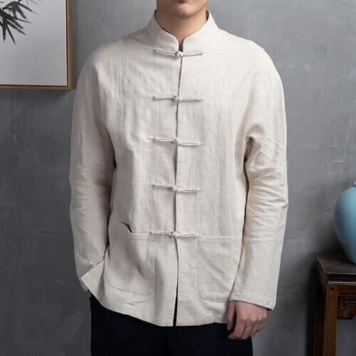 Traditional Chinese Clothing For Men Long Sleeve Cotton Linen Blouse Vintage Kung Fu Clothes Classic Male Oversize Tops KK3321