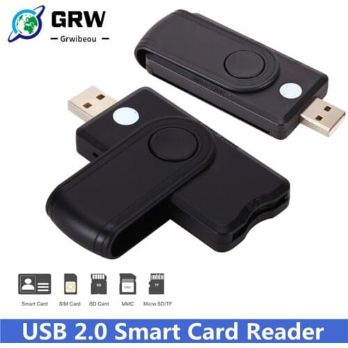 GRWIBEOU USB 2.0 Smart Card Reader Micro SD/TF Memory ID Bank EMV Electronic DNIE DNI Citizen SIM Cloner Connector Adapter
