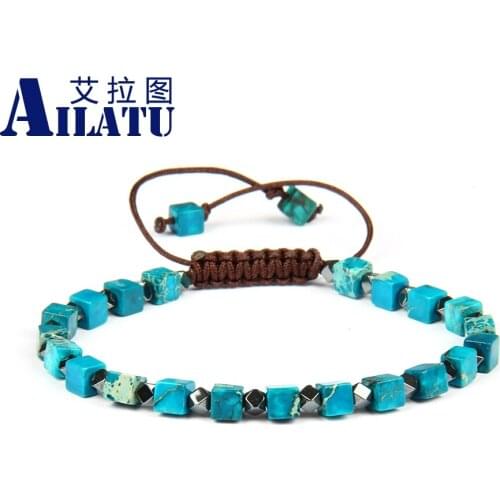 Bohemia Bracelet Wholesale 4mm Natural Sea Sediment Imperial Square Stone Beads Friendship Macrame Bracelets Drop Shipping