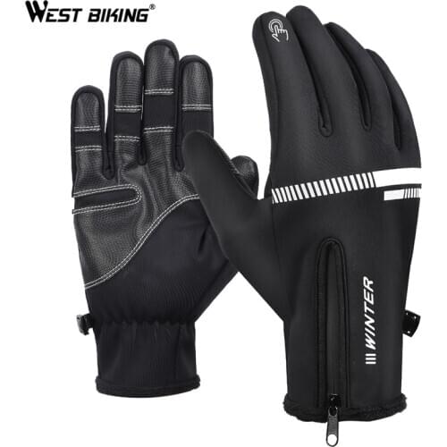 WEST BIKING New Winter Bicycle Gloves Full Finger Gloves Men Cycling Anti-slip Thermal Touch Screen Waterproof MTB Bike Gloves