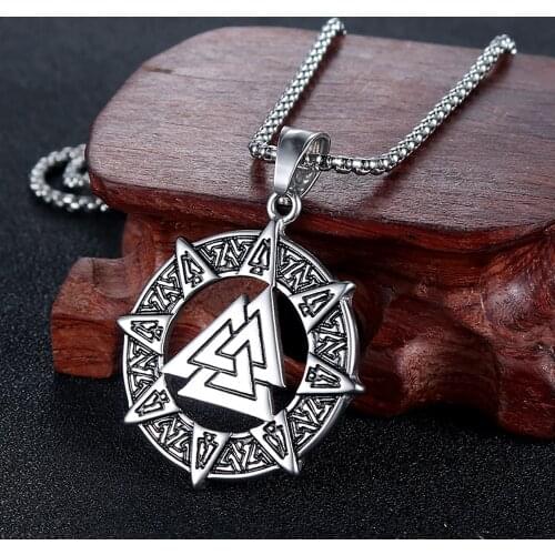 Vintage Viking Valknut Necklace Mens Chain Punk Nordic Stainless Steel Odin Rune Pendant Necklace Biker Jewelry Gift Wholesale