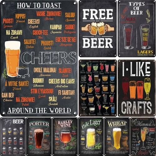 Vintage Metal Poster Beer Tin Sign Plaque Signs Bar Home Wall Decor Retro Metal Poster Cocktail Plaque Pub Cafe Decor