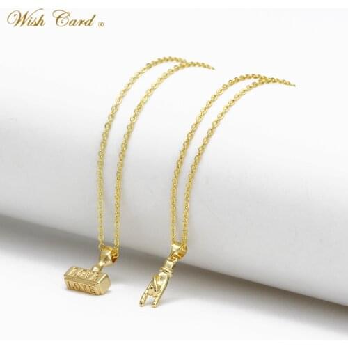 WishCard 1PC New Hammer Shape Necklace Love You Gesture Funny Pendant DIY Jewelry Making Necklace for Mother Girl Women Men BT43