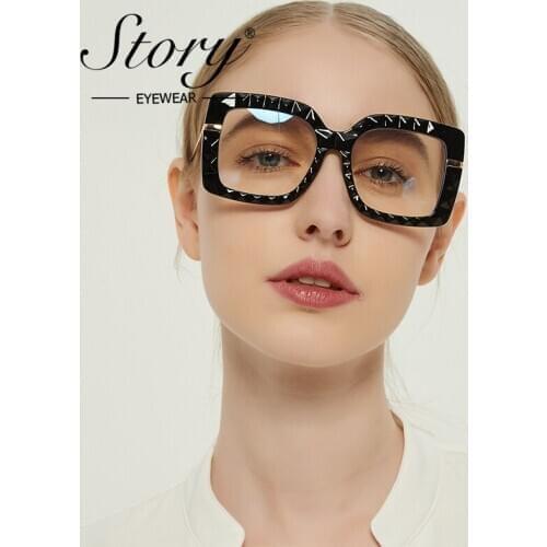 STORY Vintage Oversized Square Anti-blue Light Glasses Women 2021 Brand Design Female Fashion Transparent Frame Sunglasses S5805