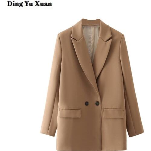 Women Pink Green Work Double Breasted Blazers and Jackets Office Lady Autumn Khaki Brown Suit Business Female Blazer Coat