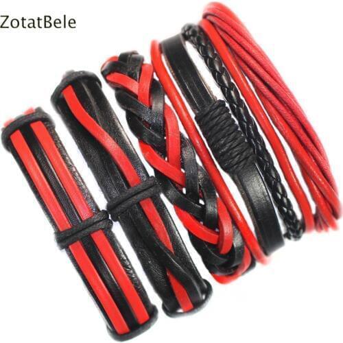 ZotatBele 5Pcs Vintage Leather Bracelets Charm Multilayer Braid Wrap Bracelets Bangles Male Rope Chain Wholesale Men Jewelry X49
