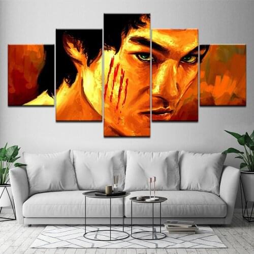 5 Panels Chinese Kung Fu Bruce Lee Canvas Print Painting Home Decoration Vintage Wall Art Picture for Living Room Framed Artwork