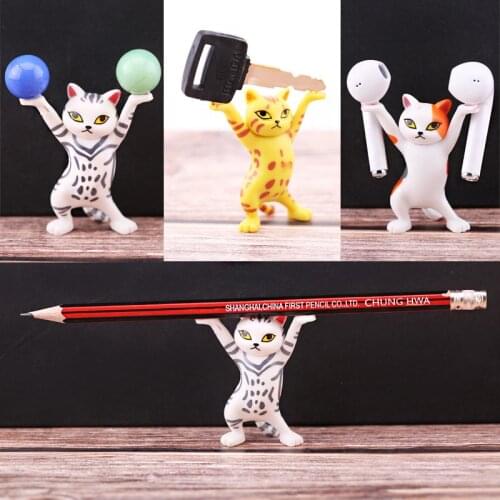 5pcs Enchanting Cat Pen Holder Cute Decoration Dancing Cat Cartoon Kitten Toy Doll Ornament Home Decor Decoration Gadgets