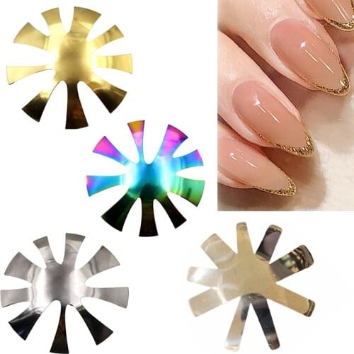 5Pcs French Nail Tips Line Edge Stainless Steel Nail Cutter Clipper Tool Edge Trimmer Styling Form Nail Art Template Tools