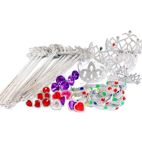 60X PRINCESS Queen SET TIARA WAND RING dress up costume head kids pretend Girl Toys Gift Birthday Party Favors Pinata Bag Filler