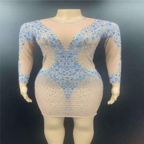 H148 Bodysuit Drilling Chain Pearls Diamond Sexy Leotard Sexy Costume See-Through Singer Dance Elastic Stretched Tight Show Club