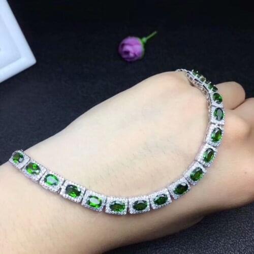 925 silver inlaid natural green diopside bracelet 17p4*6Multiple gems. Deluxe Style Beautiful jewelry