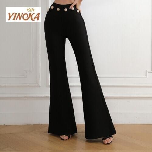 Yinoka Polular Bandage Pants Women Beading Black Blue White Bandage Trousers Celebrity Party Luxury Ladies Clothing Modern Girls