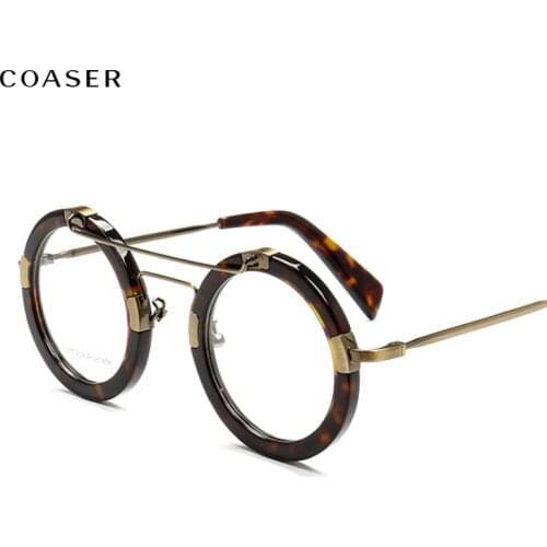 COASER Tren Round Vintage Acetate Glasses Frame Men Suit Prescription Optical Women Eyeglasses Lens Men multicolor Eyewear