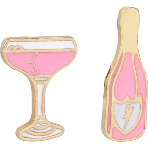 Mini Cute Wine And Glasses Enamel Pins Bottle Cup Brooches Clothes Lapel Pin Badge Cartoon Jewelry Gift for Women Men Party Time