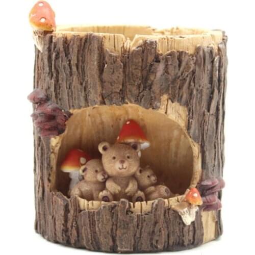Flowerpot Hedgehog Ornaments Potted Planting Container Cartoon Room Tree Stump Home Garden Decoration Resin Desk Pots Planter