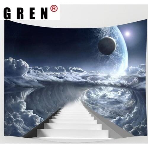 GREN Tapestry Lighthouse Urban Landscape Moon Sea Art Wall Hanging Backdrop Background Living Room Bedroom Home Decor