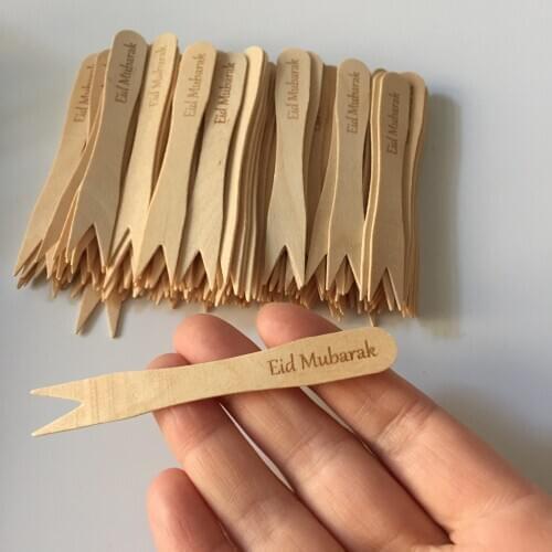 Eid Fry Forks Two Prong Wood Fork Fondue and Fruit Fork, Wooden Appetizer Dessert Bistro Cocktail Tasting Chip Forks Ramadan 100