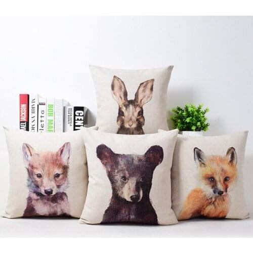 Watercolor Dog Cushion Home Decorative Rabbit Fox Throw Pillow Case Animal Park Lovely Sofa Chair Waist Pillow Cover