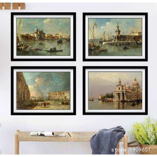 No frame classical water city Venetian landscape canvas printings oil painting printed on cotton wall art decoration picture