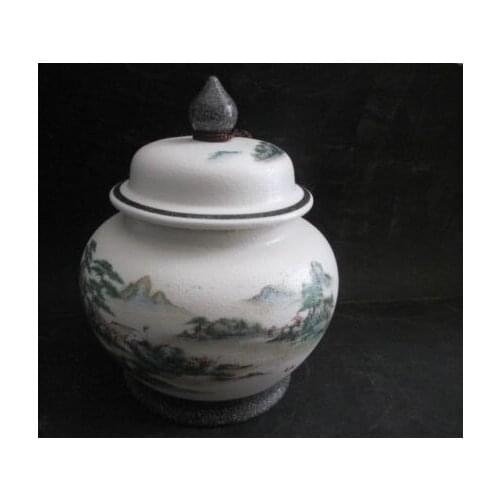 Exquisito chino clásico hecho a mano paisaje natural té caddy/tarro de olla