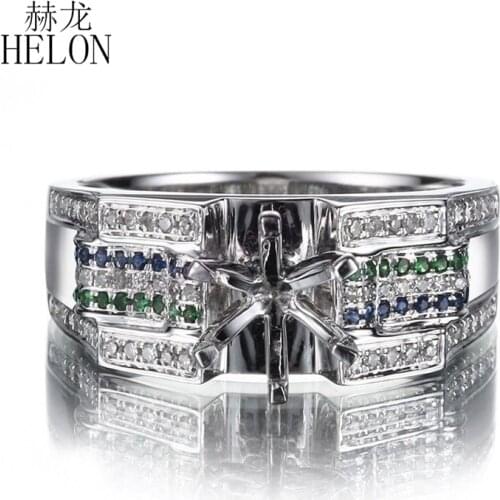 HELON 6mm Round Cut Sterling Sliver 925 Genuine Diamonds Sapphires Tsavorites Semi Mount Ring Setting Trendy Party Gift Jewelry
