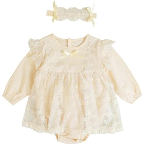 Sanlutoz Toddler Girls Bodysuits Princess Cotton Lace Infants Girls Clothes Long Sleeve with Headband