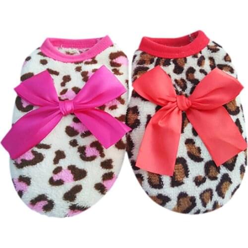 Pet Dog Cat Leopard Bowknot Clothea Corals Fleece Puppy Clothes Apparel Costume