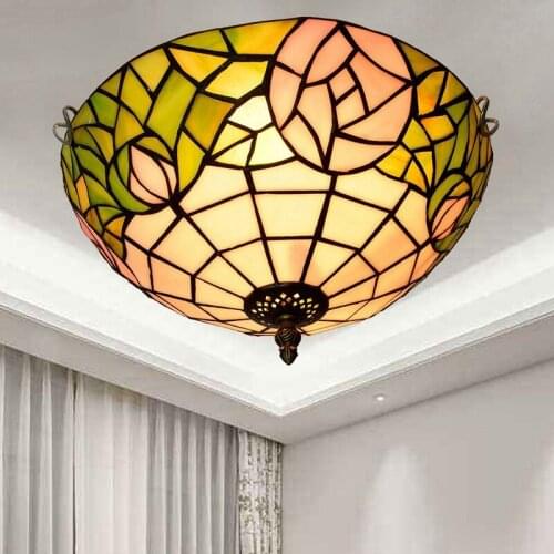 Creative Rose Vintage Tiffany Colored Glass Corridor Balcony Bedroom Balcony Ceiling Lamp 30cm