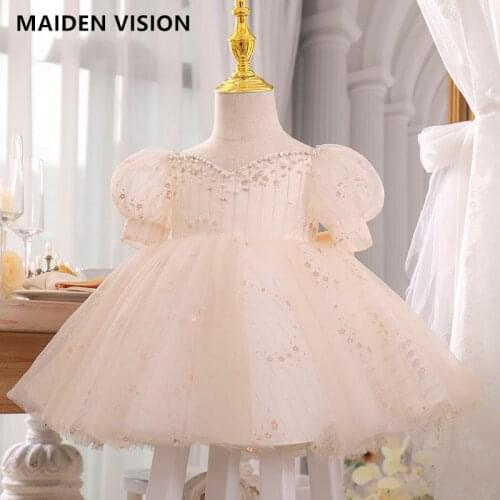 Summer Baby Girl Dress 1st Birthday Party Wedding Dress For Girl Palace Princess Lantern sleeve Beaded Dresses Kid Clothes