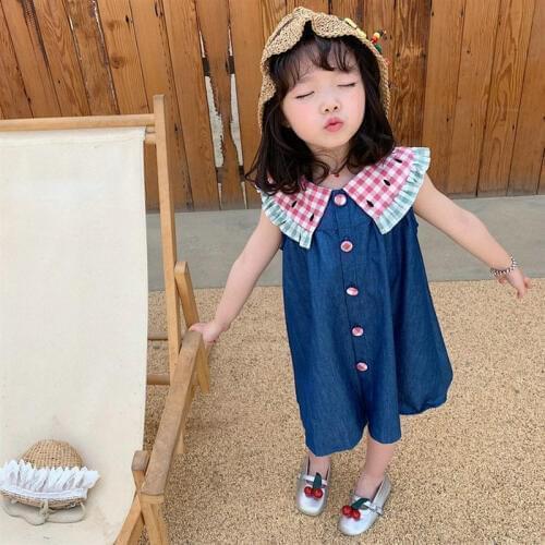 Mihkalev Pattern Button Baby girls summer denim dress 2020 kids clothes girl jeans party dress children A-line robe fille