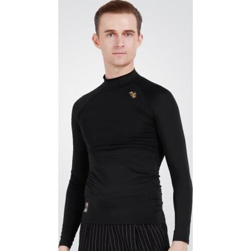 Latin Dance Shirts Men High Neck Tight-Fitting Long Sleeves Practice Tops Cha Cha Rumba Samba Male Performance Wear DNV13783