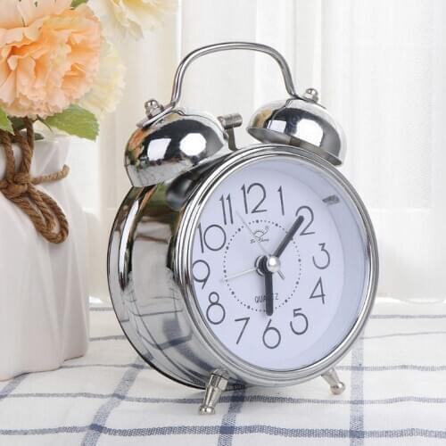 Retro Desktop Mechanical Alarm Clock Night Light Dual Bell Bedside Silent Metal Digital Bedroom Home Decoration