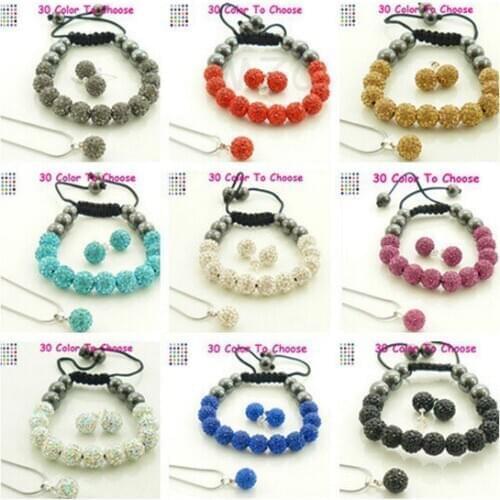 Fg4sal 10mm Mix color white blue red multicolor Set Pendant necklace Bracelet Earring studs bead sets crystal