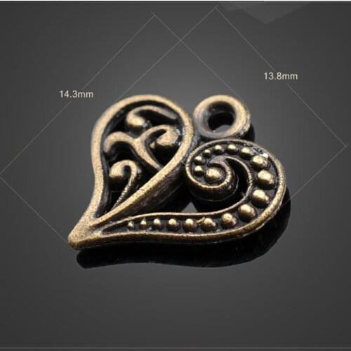 20 PCS/Lot 14.3mm*13.8mm sharma metal diy handmade antique gold Color heart charms