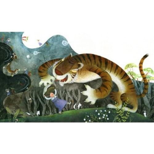 Full Square Embroidery Tiger Fights with People Gift Handicraft Diamond Painting Cross Stitch Home Decor JX257