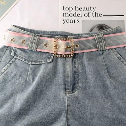 Fashion Women Punk Square Pin Buckle Belt Female Disigner All-Match Jeans Breathable Transparent Net Adjustable Waistband Girl