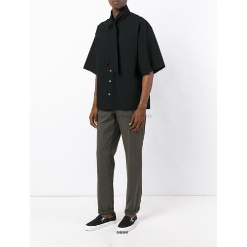 New Mens clothing fashion burrs scarf collar Patchwork loose short sleeve shirt plus size male Stage costumes