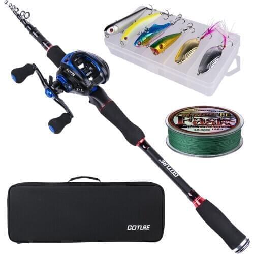 Goture Fishing Reel Rod Combo 2.1m 2.4m Casting Telescopic Fishing Rod Baitcasting Reel Fishing Kit for Carp Pike Accessories