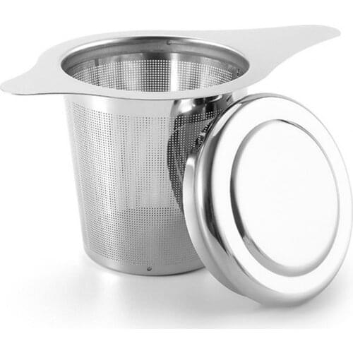 Double Handles Tea Infuser with Lid Stainless Steel Mesh Coffee Filter Teapots Cup Hanging Loose Leaf Tea Strainer Kitchen Tools