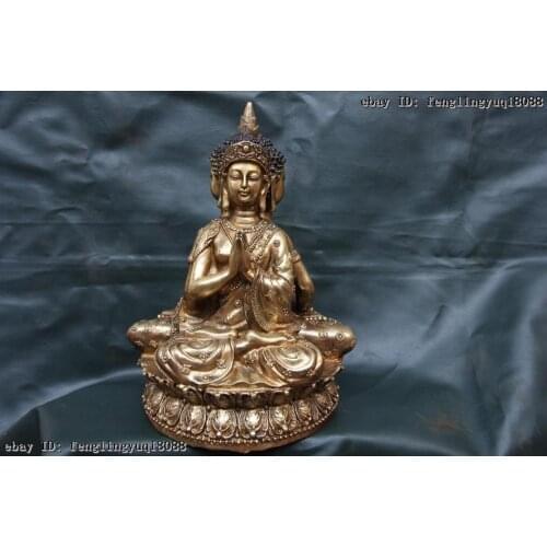Tibet Buddhism Copper Bronze Gild Three sides Tathagata Sakyamuni Buddha Statue Discount 55