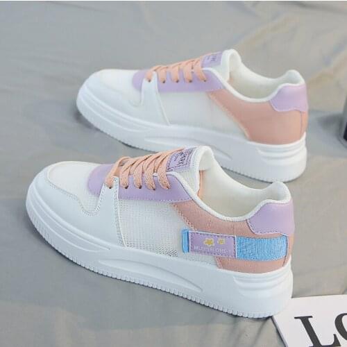 White Lolita Shoes Womens New Fashion Mesh Breathable Thick Soled Sports Board Shoes Tennis Shoes Female Flats Kawaii Sweet Cos